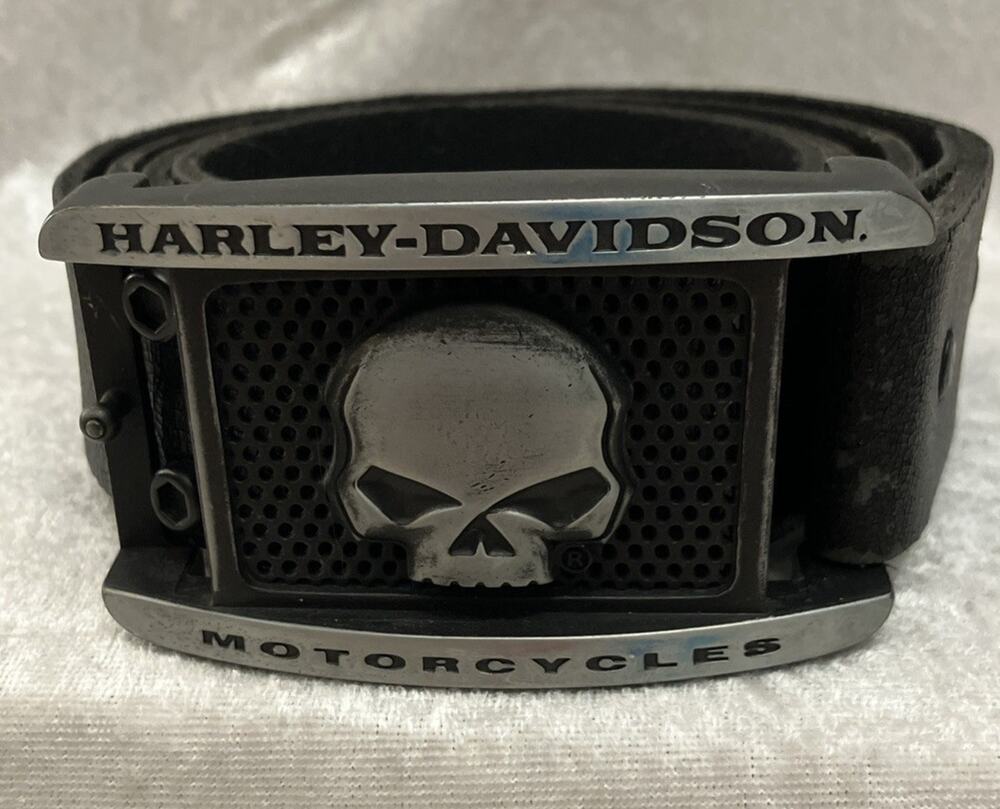 Harley Davidson Willie G Skull Belt Buckle Genuine Leather Belt Black 2016 44”